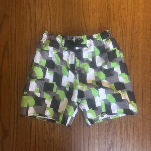 Bugle Boy Swim Shorts Trunks, Geometric Green Black Print, Size S (8)